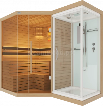 Трехместная угловая финская сауна Luxury из кедра с Душевой кабиной