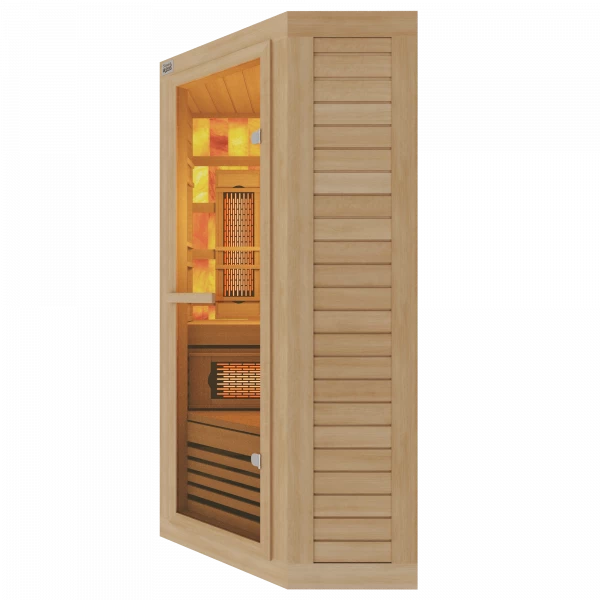 Одноместная угловая комбинированная соляная сауна Classic из кедра